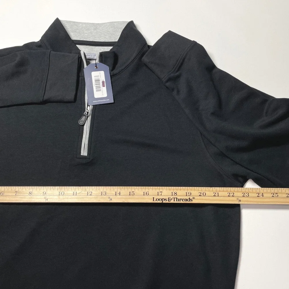 NWT Collars & Co Cloud Cotton Quarter Zip Pullover Sweater Mens Large Black Grey